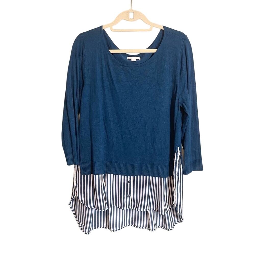 New York Company Womens Scoop Neck 3/4 Sleeve Striped Hem‎ Knit Sweater XL